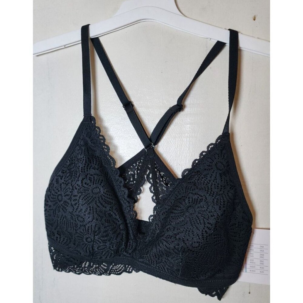 New Auden Women's Black Lightly Line Racer-Back Wireless Bralette Size XS
